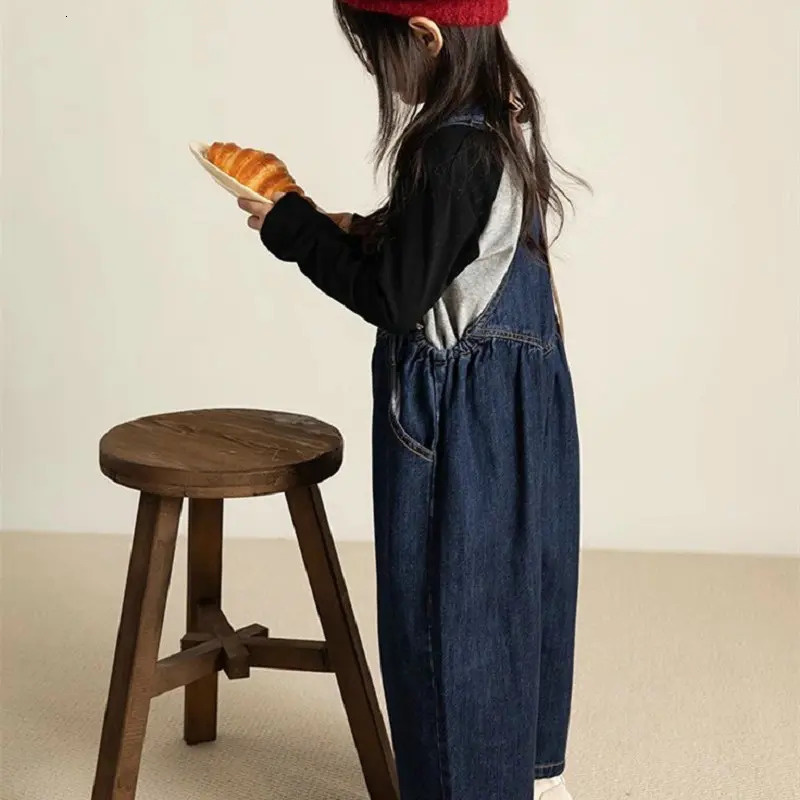 Boys and Girls Pants Denim Strap Jumpsuit Autumn Personalized Pocket Childrens Jumpsuits Kids Clothing 260311