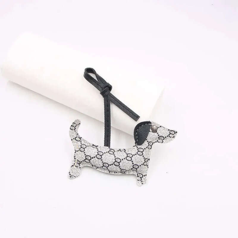 Designer Dachshund Bag Charm, Trendy Monogram Pattern, Leather Knotted Lanyard, 3D Dog Pendant, Bag & Clothing Accessories, Fashion Daily Decor