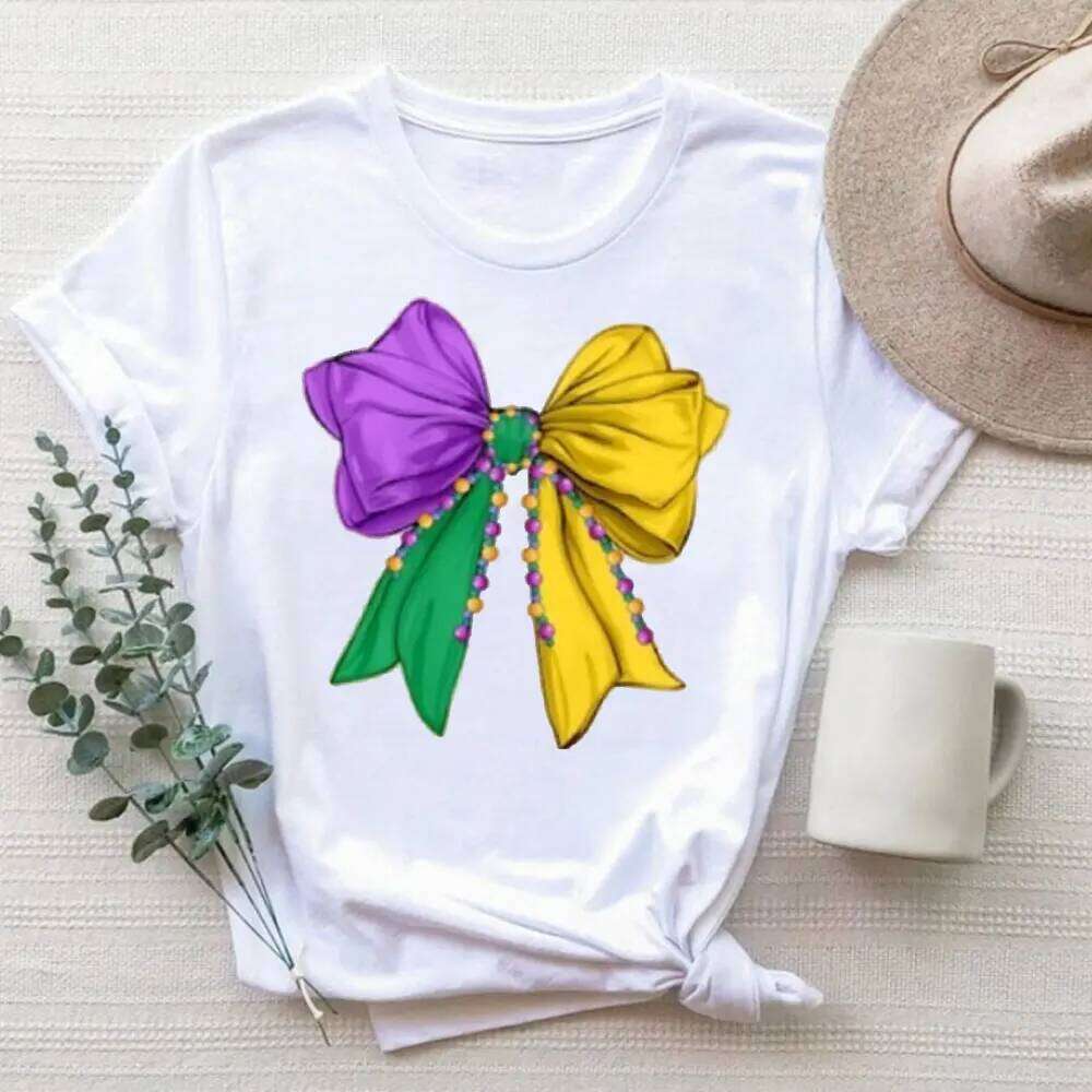 Bow Sweatshirt Beads Fashion T-shirt Louisiana Festival Tops Mardi Gras Unique Gift Women Clothes Z260312