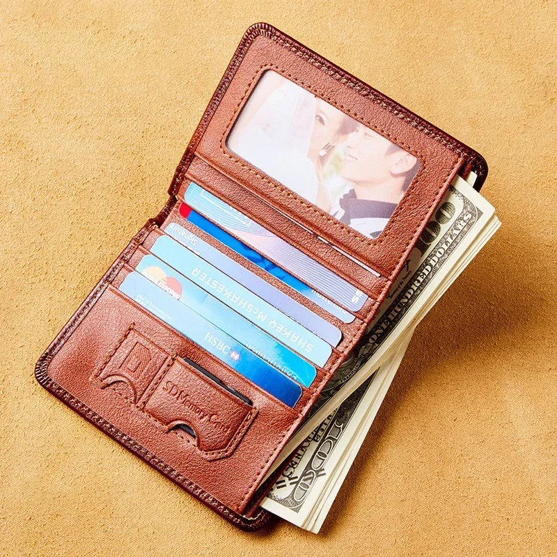 Genuine Leather Walletfor Men Two Folding Purses RFID Mens Card Holders Gentleman Wallets High Quality er Square 260304
