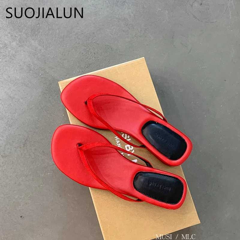 SUOJIALUN 2025 Summer New Women Slipper Fashion Narrow Band Ladies Elegant Outdoor Dress Slides Low Wedge Heel Flip Flops K260312