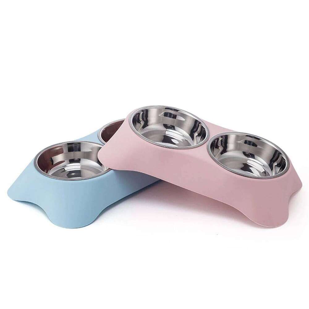 1PC Stainless Steel Double Bowl Cat Dog Food Dish Anti-Spill Feeder and Waterer, Dual-Purpose Pet 26Y0312
