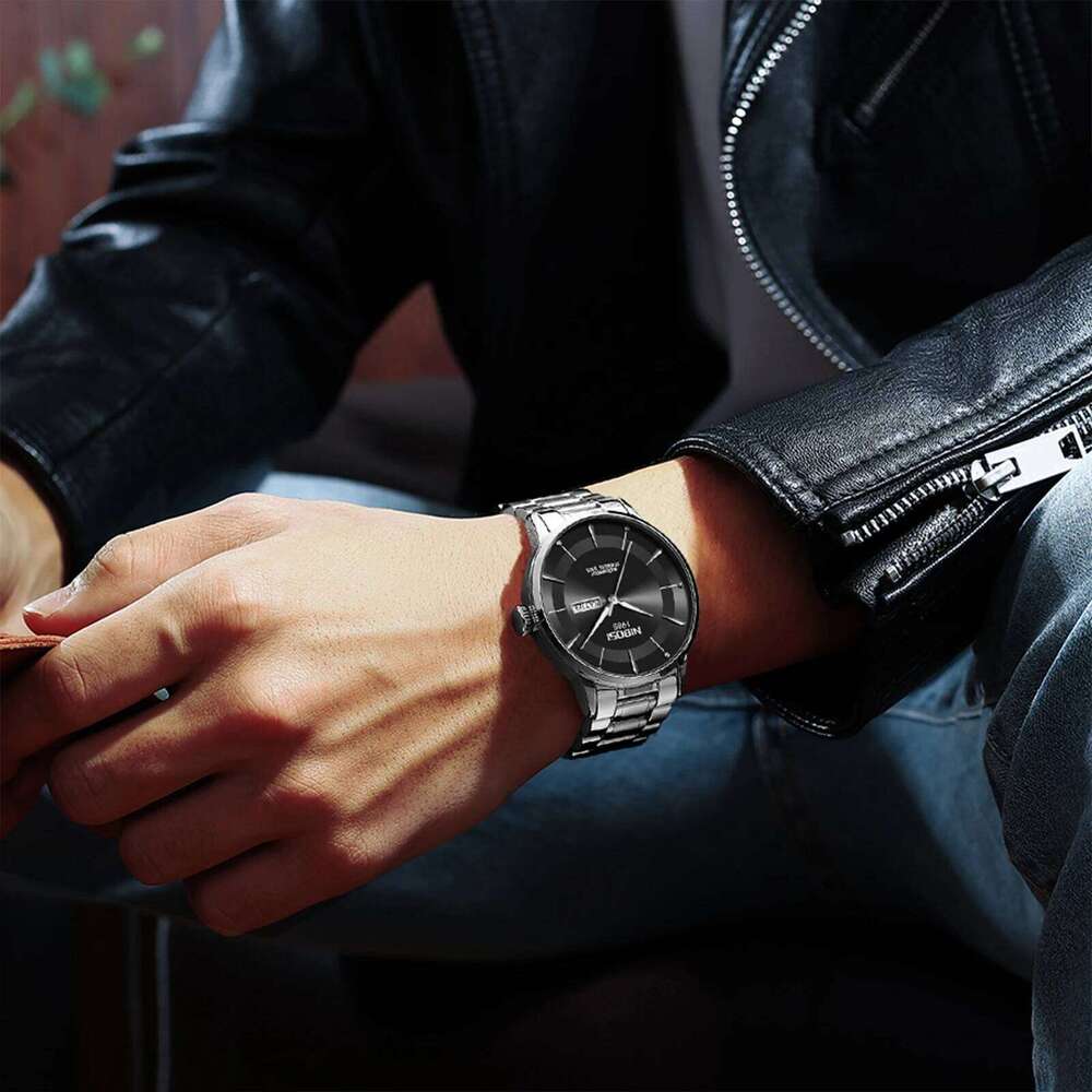 NIBOSI Luxury for Man Elegant Date Week Waterproof Luminous Men Watch Quartz Stainless Steel Sports Men's Watches Relogio