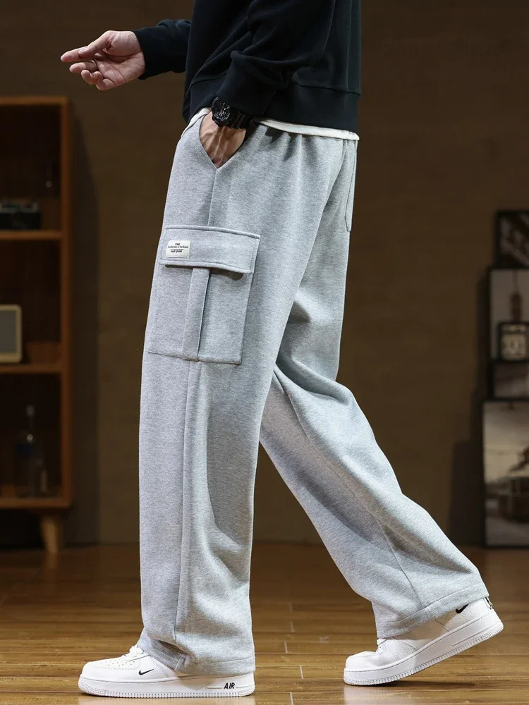 Sweatpants Men Multi-Pockets Drawstring Cotton Casual Wide Pants Male Loose Straight Trousers Large Size 8XL 260311