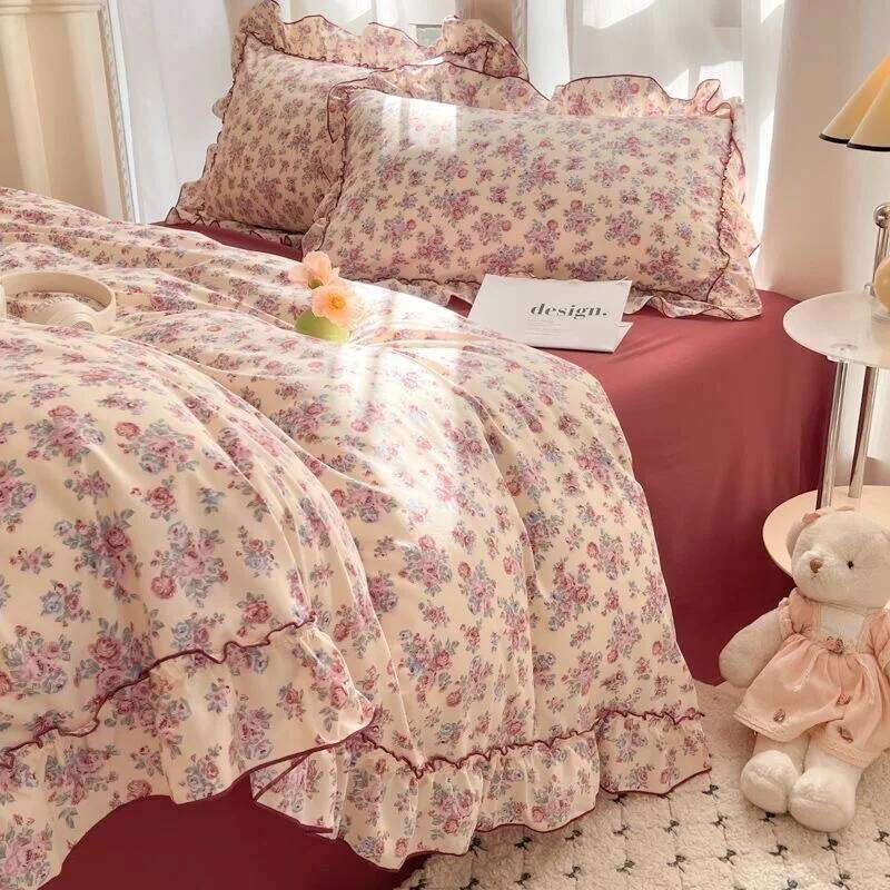 INS Girls Bedding Sets 2025 New Korea Style Floral Bed Sheets Duvet Set With Pillowcases Quilt Cover H260312