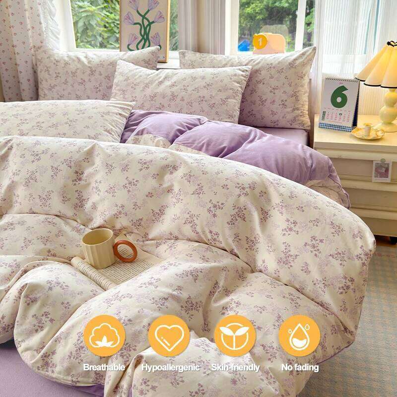 Premium Bedding Set :1 Duvet Cover Cotton A-Side,Flannel B-Side + 2 Pillowcases, Super Soft Breathable H260312