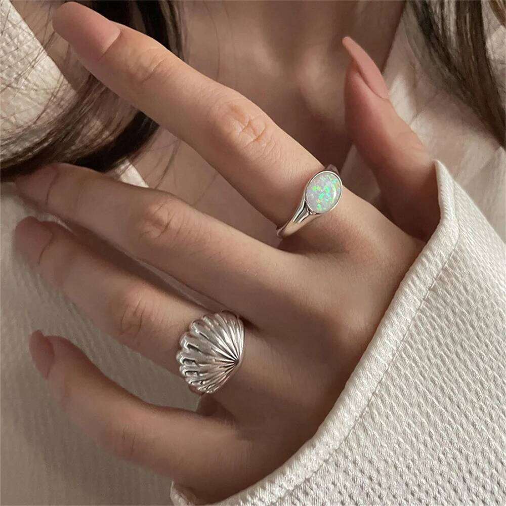 Shell Opal Stone Cuff Rings For Women Girl 2023 New Trend Fashion Vintage Jewelry Ladies Gift Party anillos mujer H260312
