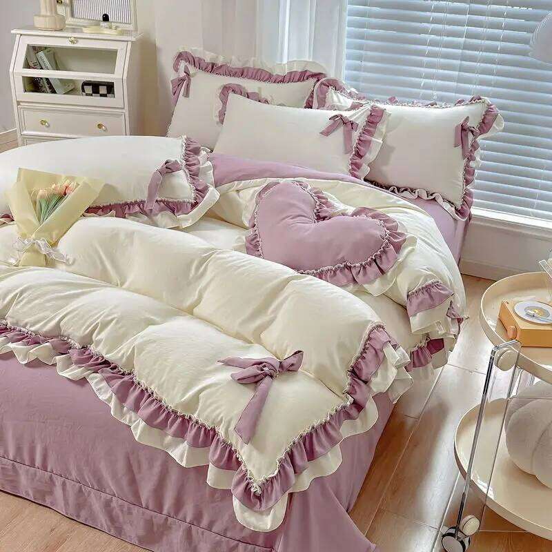 Four Seasons Universal Cotton Bedding Suit Cute Princess Style Household High-end Bed Sheet Quilt Cover Pillowcase 4 Piece Set H260312