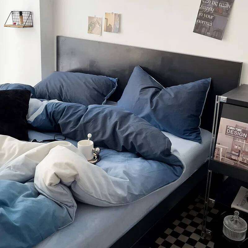 Gradient Bedding Set INS Blue Duvet Cover Flat Sheet Pillowcase Soft Thin Polyester Bedspread Full Size Bed Linen No Filler H260312