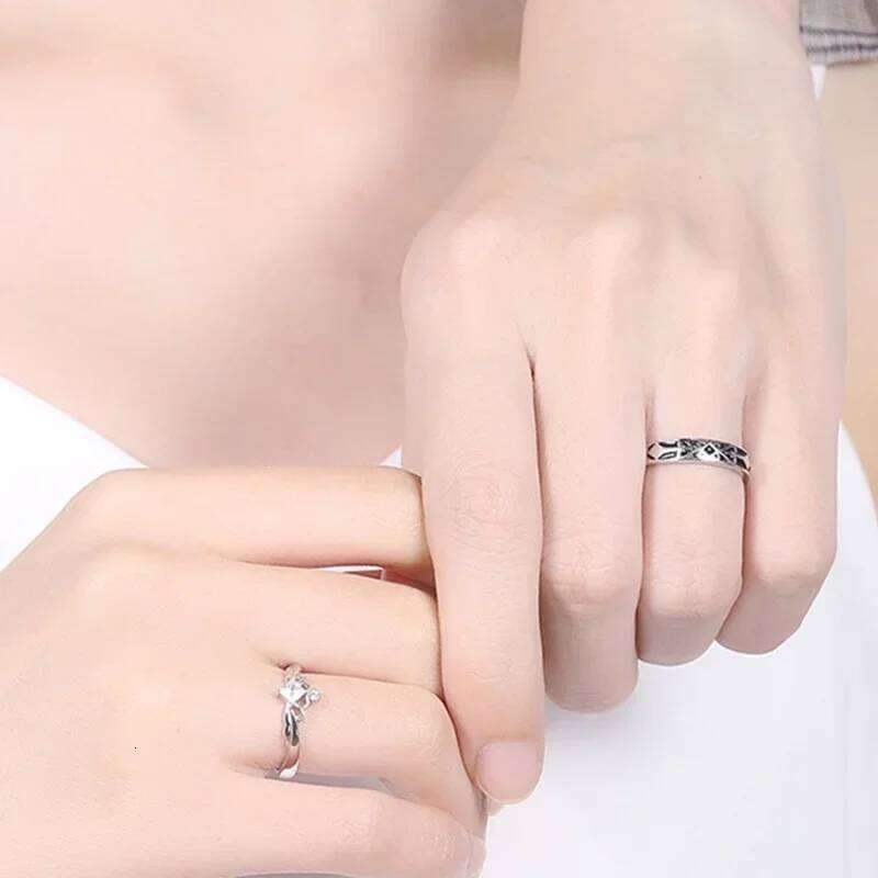 Trumium s925 Princess and Knight Crown Couples Matching Rings Promise with Zircon for Women Men Best Friend Adjustable Ring W260311
