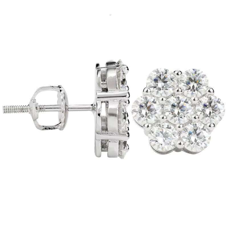 DE Cluster Flower S VVS Men Hiphop Sterling Sier Moissanite Stud Earrings with GRA Certificate