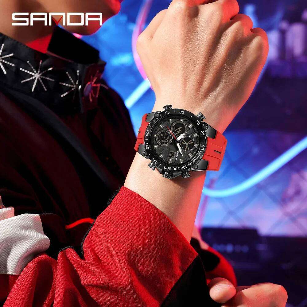 SANDA6262 Top Fashion Men's Sports Watch Waterproof LED Analog Digital Dual Display Electronic Clock Stopwatch