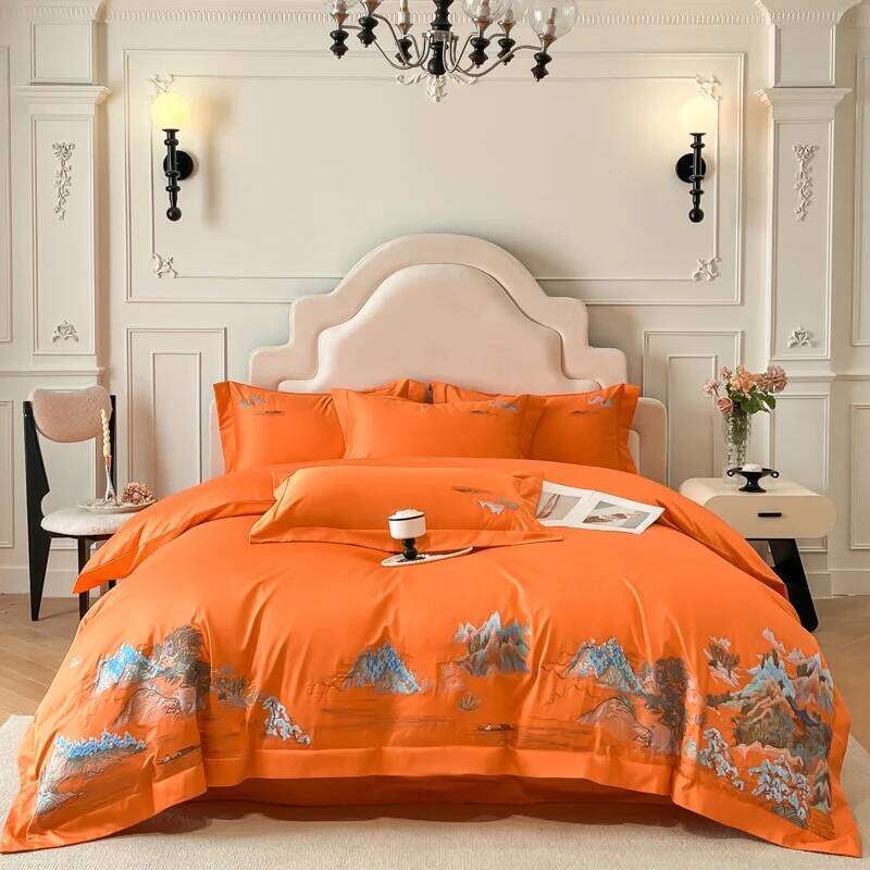 High-grade New Chinese Class A Pure Cotton Four-piece Embroidery Quilt Cover Bed Sheets King Queen Bedding Set H260312