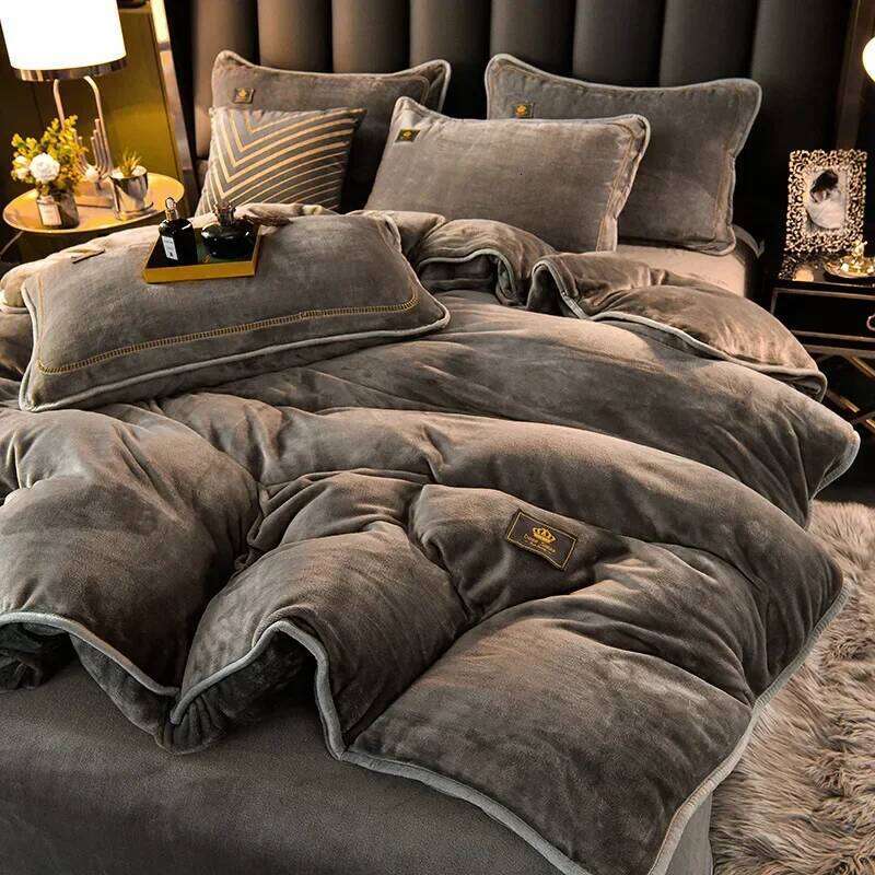 Ultra-thick Milk Fleece Winter Bedding Warm Comfortable Duvet Set with Sheets Comforter Cover and Pillowcases H260312
