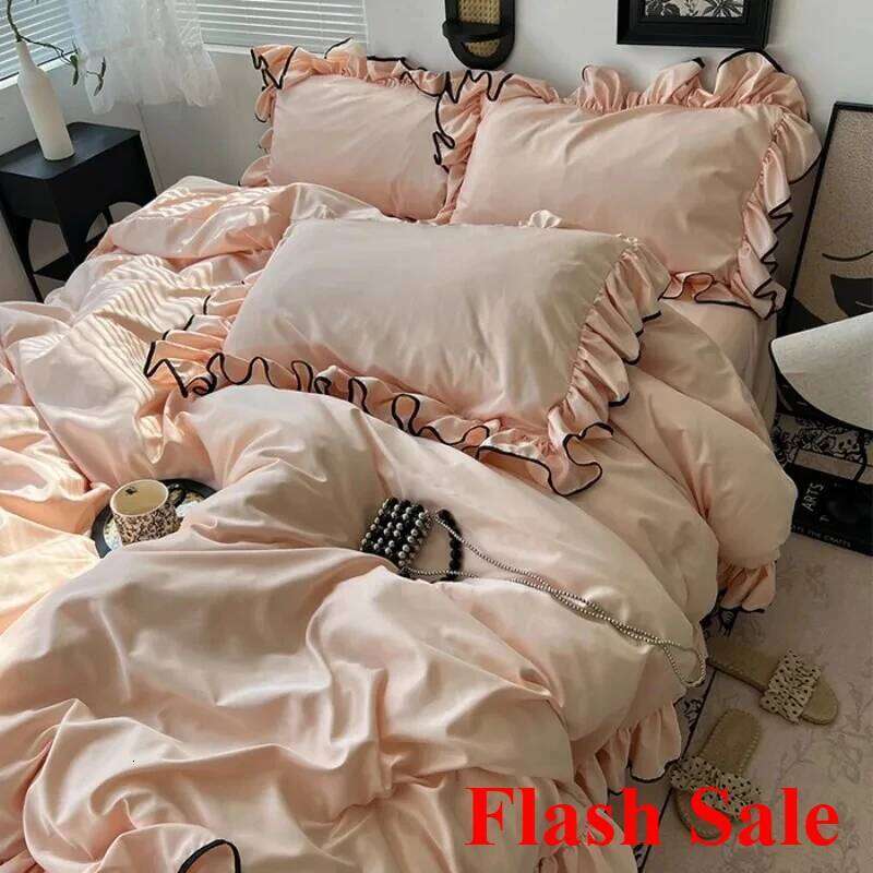 2025 Hot Sale ice Korean large washed silk four-piece set lace mattress cool bed sheet summer bedding H260312