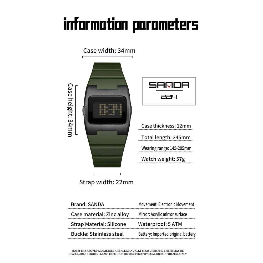SANDA 2214 Retro Y2K Electronic Unisex Night Light 5ATM Waterproof Silicon Millennium Style Trendy Student Sports Watch