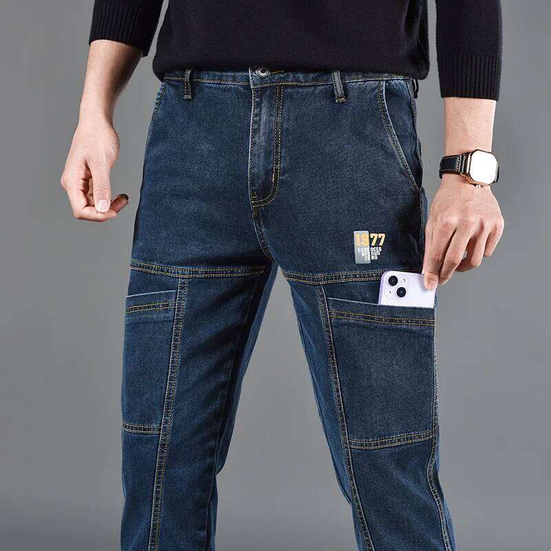Fashion Print Six-Pocket Jeans Small Straight Cut Style Men's Casual Comfortable Fit Clothing 26Y0312