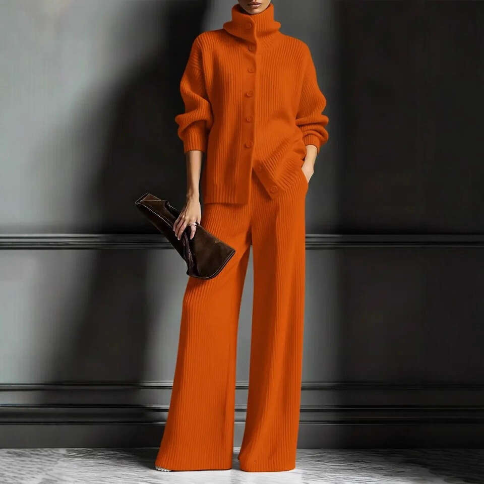 New Autumn Winter Thickened Independent Stand European American Fashion Women S Casual Woolen High Neck Wide Leg Suit