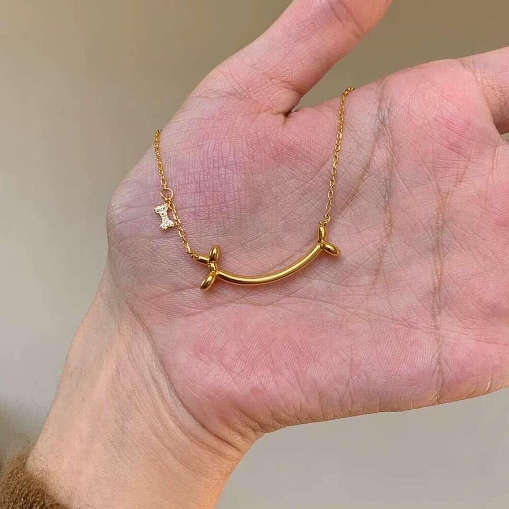 Korean Style Simple Gold Smile Balloon Puppy Necklace For Women Personality Collarbone Chain Women's Choker