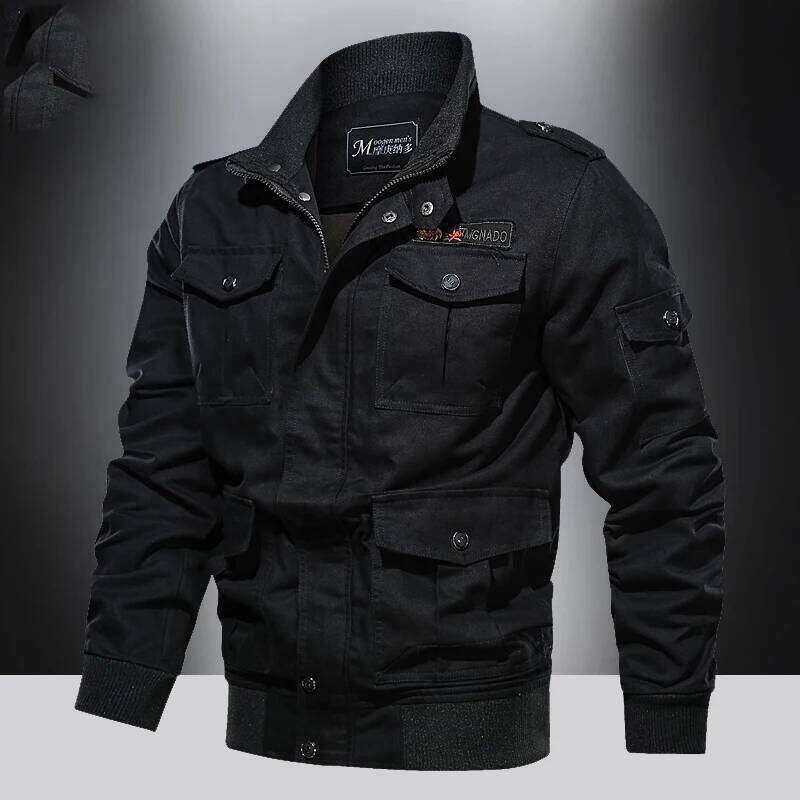 American style jacket for men's spring and autumn newmulti pocket outdoor pure cotton casual workjacket stand up collar top 26H0311