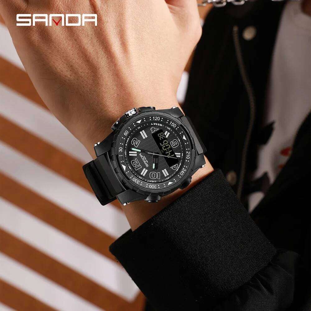 SANDA 3375 Men's Electronic Watches Fashion Sport Waterproof Quartz Silicone Strap Clock Calendar Male Analog Digital Wristwatch