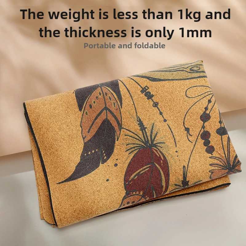 Sport Yoga Mats Cork Surface Non-Slip Pad Thickened Shock-Absorbing Rubber Base Foldable for Men Home Gym Travel M260312