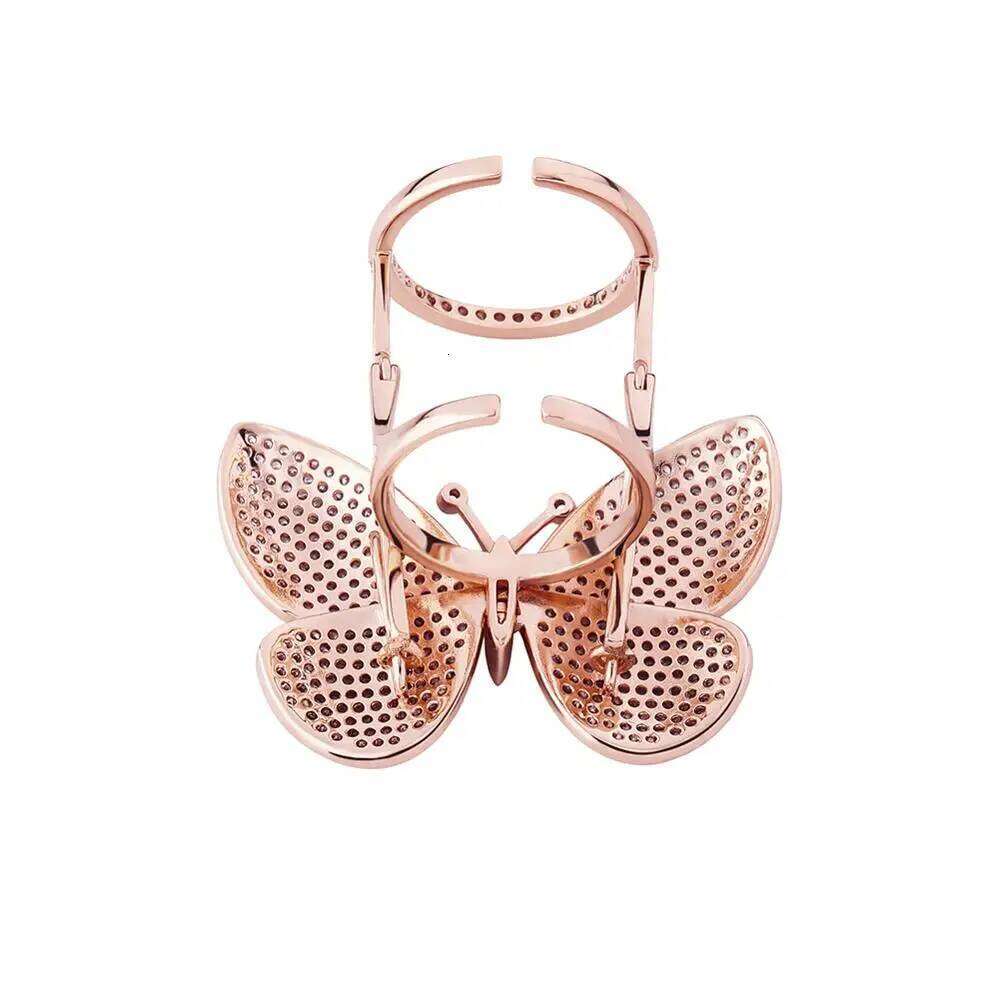 TOPGRILLZ Adjustable Butterfly Movable Wings Iced Out Cubic Zirconia Ring Fashion Charm Women Jewelry For Gift H260312
