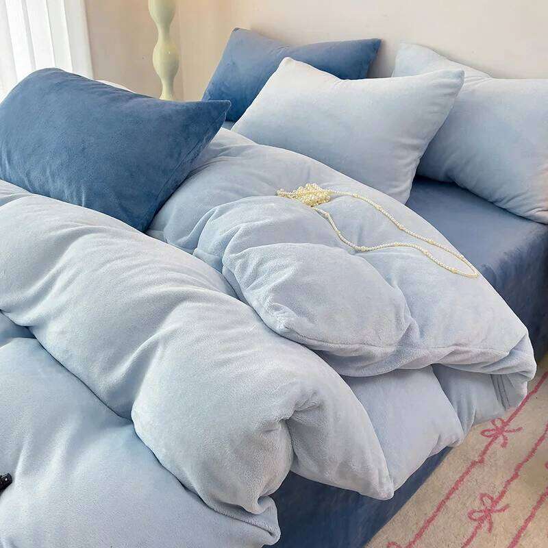 1/3/4pcs Winter Duvet Cover or Bed Set Flannel Velvet Home Linens Warmth Coral Fleece Plush Candy Solid Bedding Drop Shipping H260312