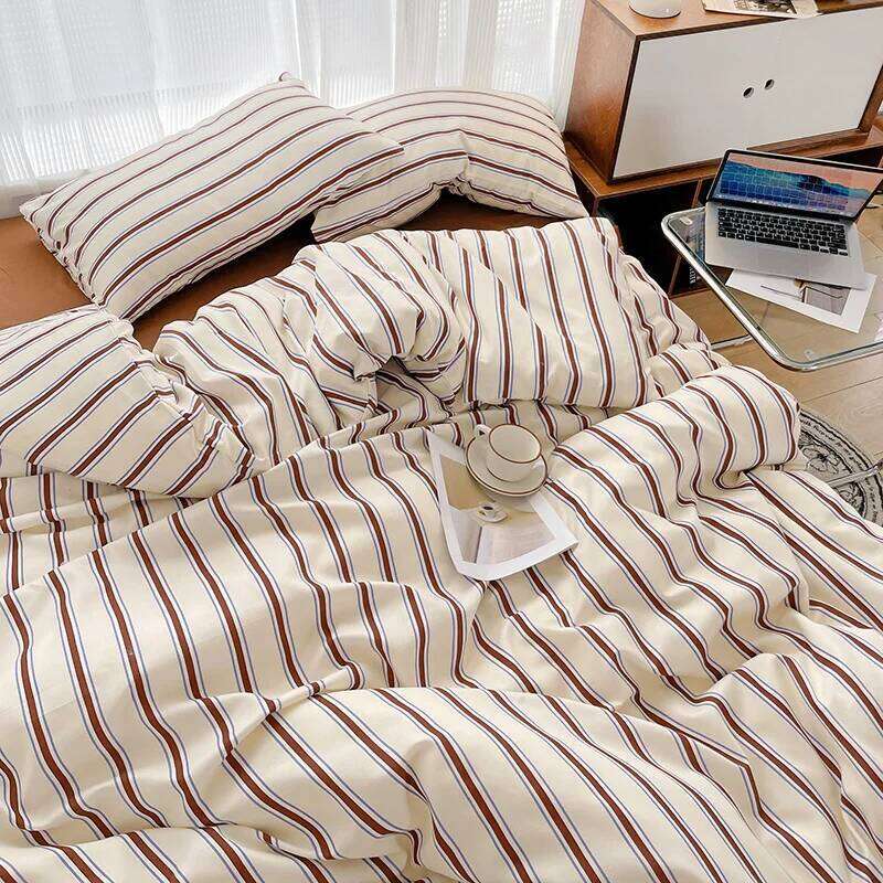 Nordic Sling 150 Bedding Stripes Duvet Set Cover Bed Sheet Quilt Queen Size INS Blogger Comforter Sets H260312