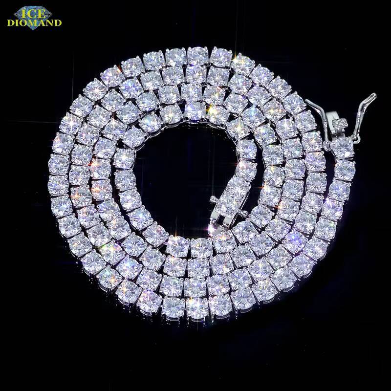 4MM Tennis Chain VVS1 D Moissanite Tennis Necklace Men Iced Out Round Brilliant Cut 925 Silver Rose Gold Plated Jewelry