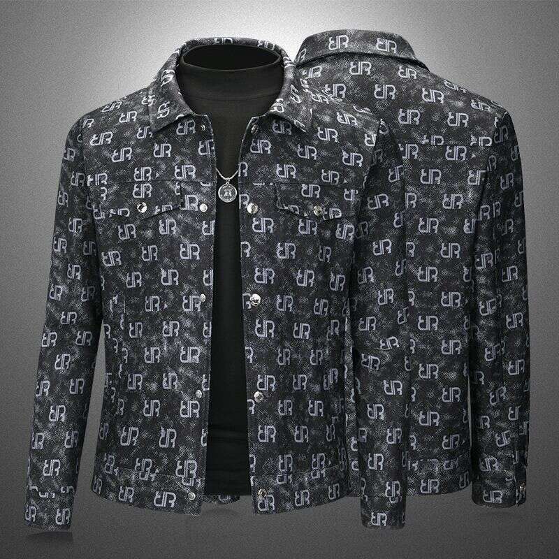 Men's Denim With A Turn-Down Collar, Trendy Brand, New Jacquard Design, Light Luxury, Stylish, High-End, Slim-Fit, Men's Spring And Autumn J