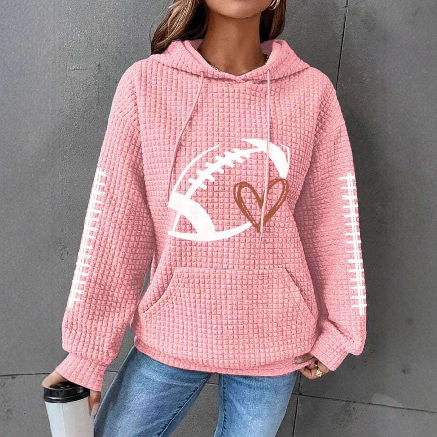 Women's Football Print Cozy Textured Hoodie Perfect for Casual Outings and Sports Events Comfortable Pullover