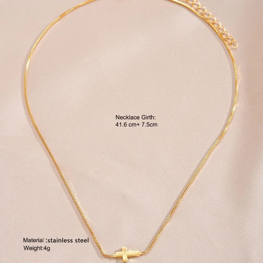 Minimalist Exquisite Gold Color Stainless Steel Cross Pendant Box Chain Adjustable Necklace for Women Collar Chain Jewelry Gifts 260311