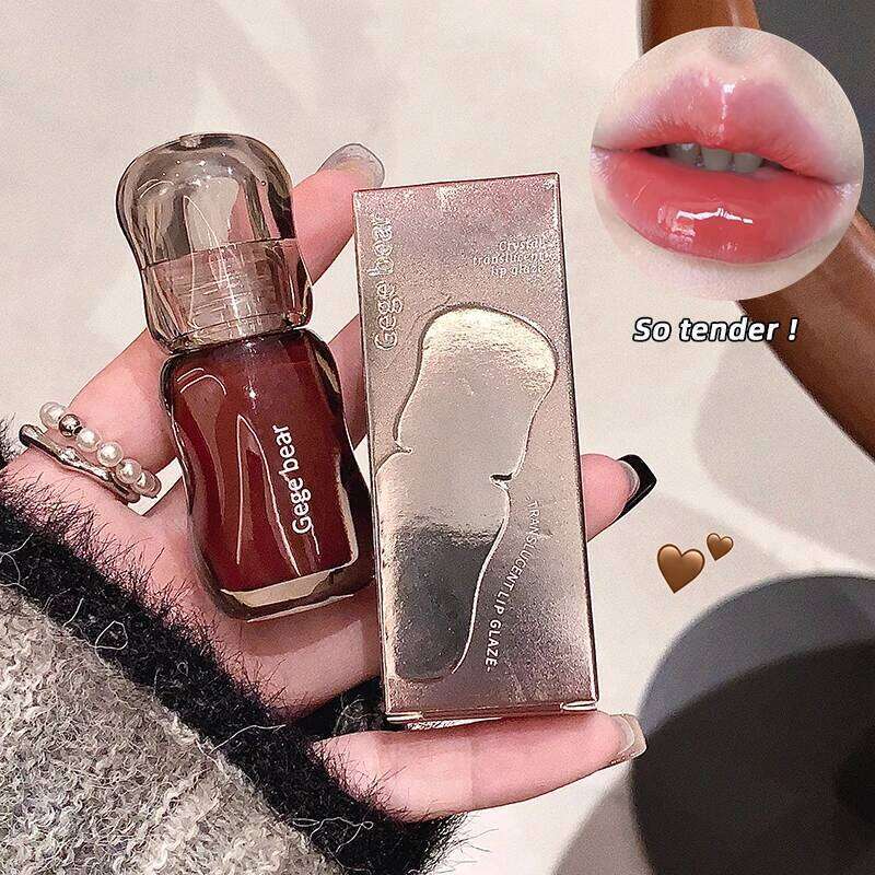 Gege bear big ice bucket crystal transparent lip glaze moisturizing mirror pouty lips autumn and winter whitening lipstick W260311