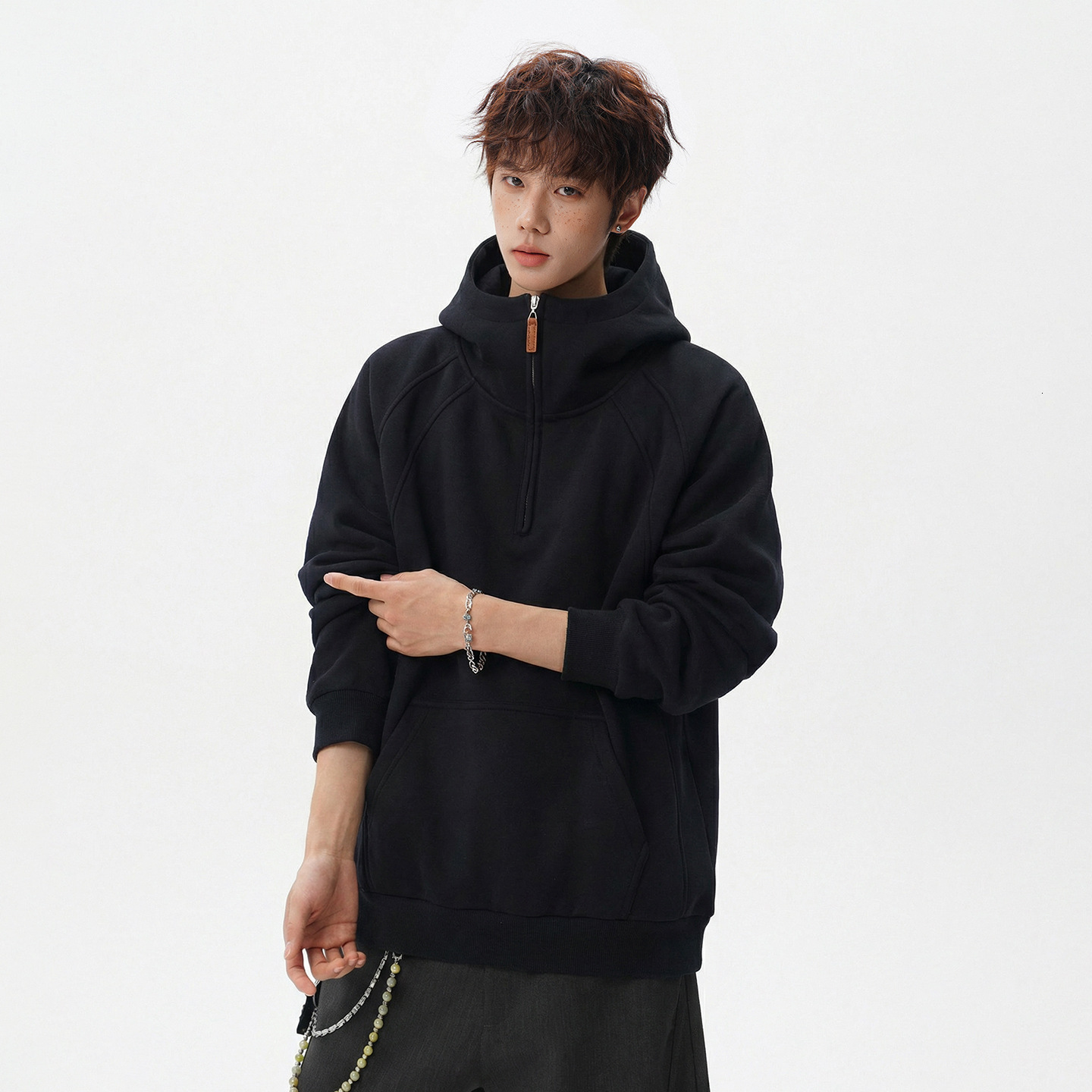 400G Heavyweight Style Half-zip Hoodie For Men Spring Edition Three-dimensional Designer Hoodie Split Solid Color Half-high Collar Hoodie Jacket
