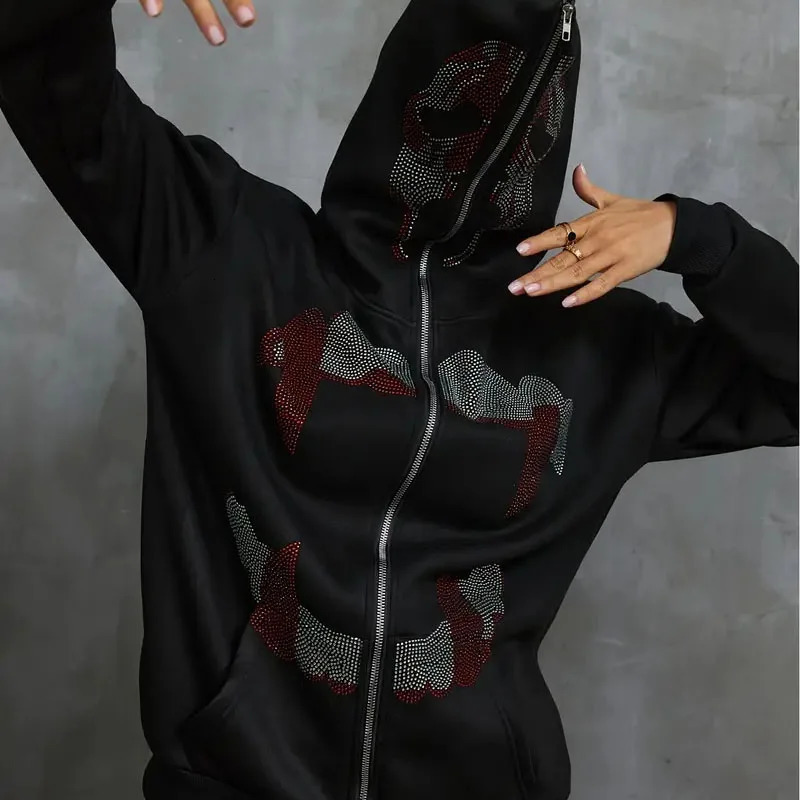 Trendy Instagram AutumnWinter Dark Retro Printed Plush Sweater for Men and Women Students Loose Hooded Coat 260311