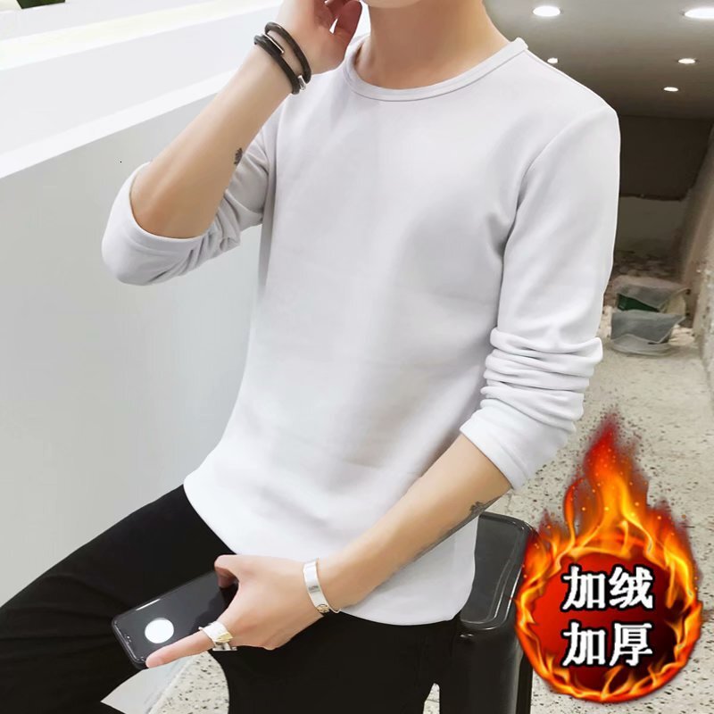 New Winter Round-neck 200g Fleece Long-sleeve T-shirt For Teenagers Solid Designer Hoodie Color Casual Versatile Warm Base Shirt Trendy