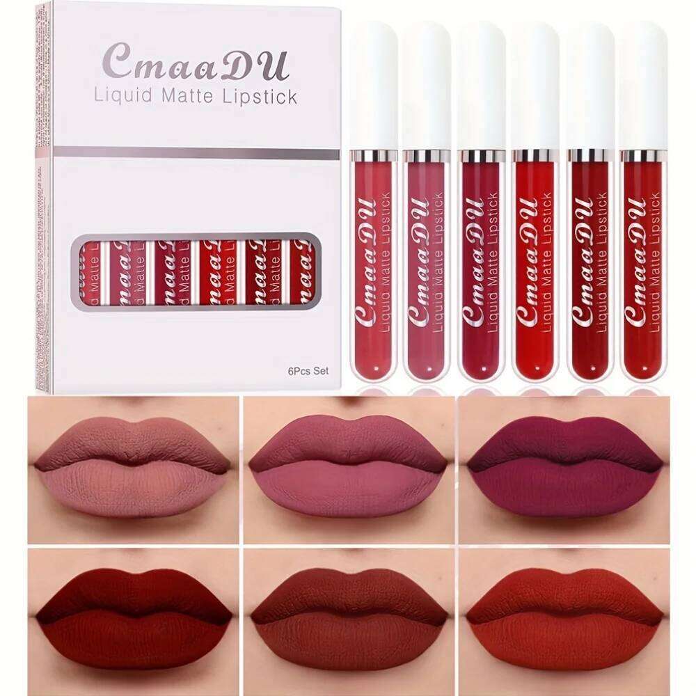 6 Pcs Matte Lipstick Lip Gloss Sets Long-Lasting Non-Fading Waterproof Non-stick Cup Exquisite Gift Everyday Holiday Universal W260311