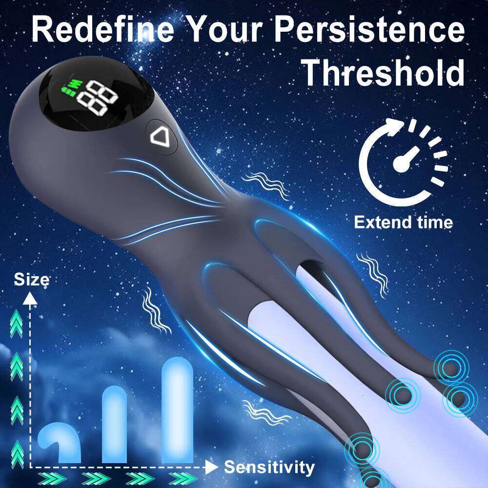 Electric Shock Vibrator Penis Glans Stimulator Strong Vibration Led Display Delay Training Exerciser Extender for Male Mas Z260312