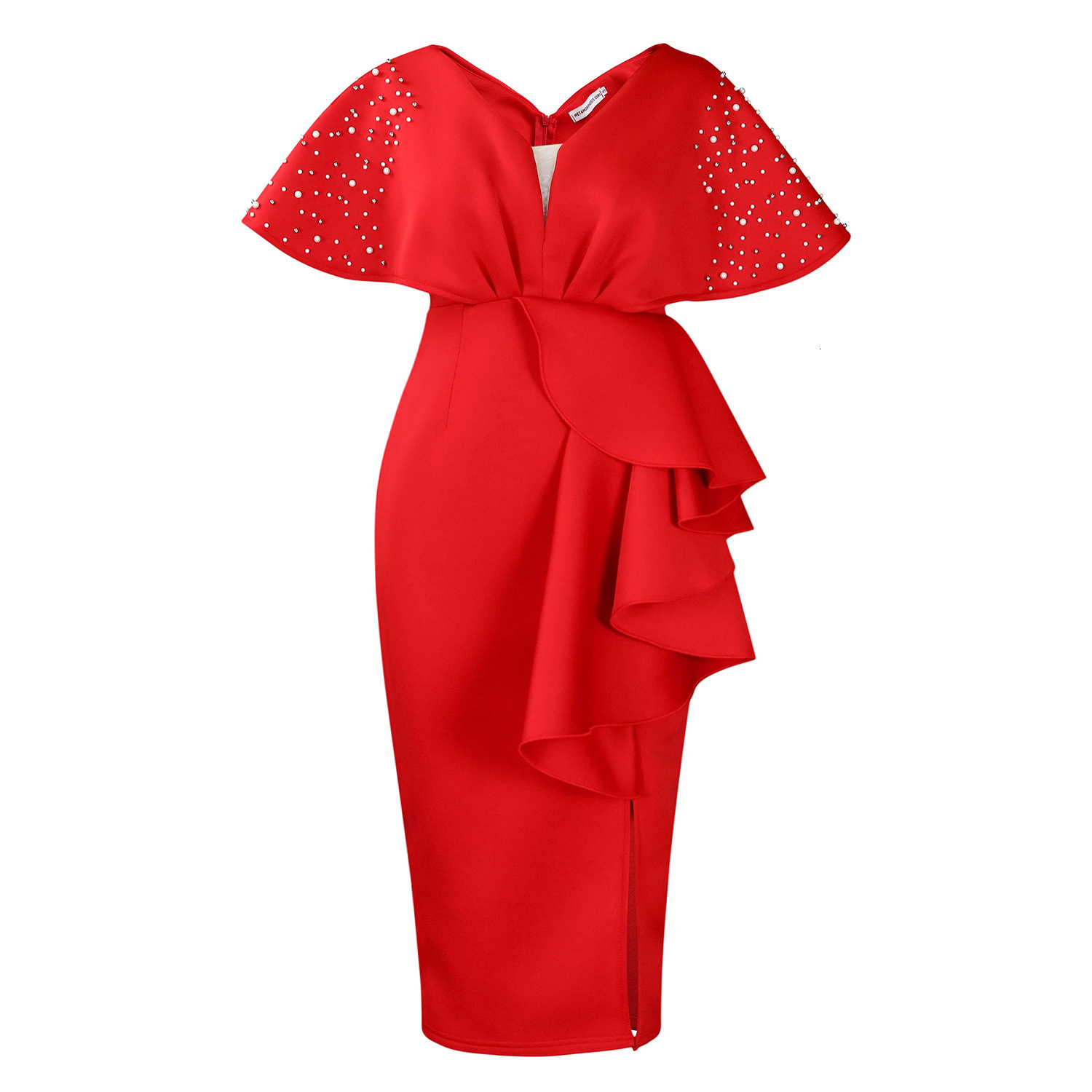 D516 Summer Sexy V-neck Ruffle Split Beaded Evening Dress Socialite Elegant Banquet Dress