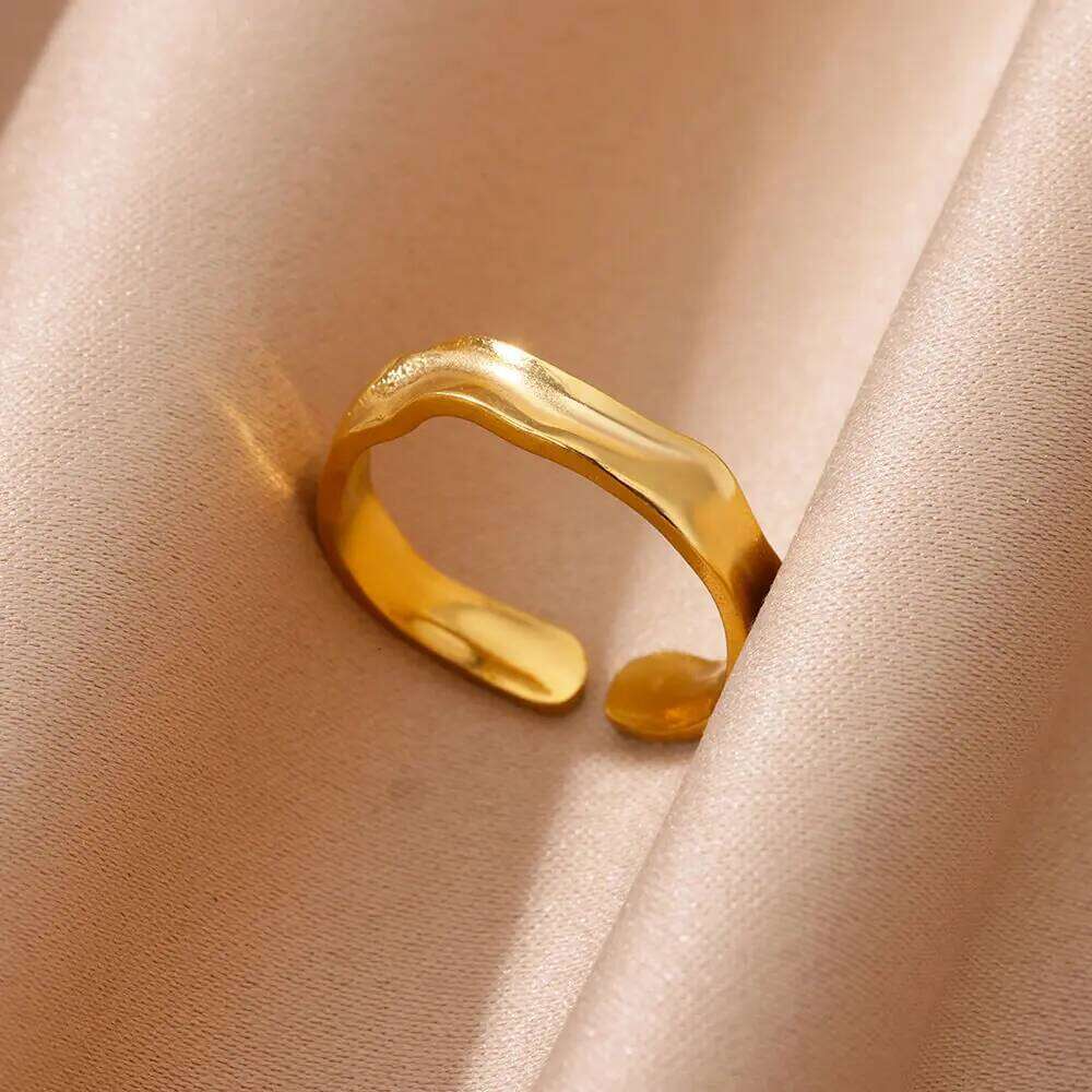 Stainless Steel Minimalist Texture Open Rings For Women Gold Color Wedding Aesthetic Ring Trendy Korean Style Accessories anillo H260312