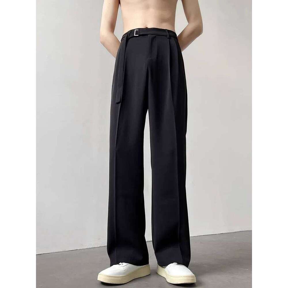 Retro High-end Belt Design Straight-down Trousers Men's Trendy Brand Loose Wide-leg Casual Pants Original Luxury Brands Jeans