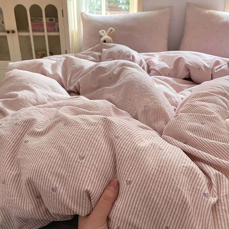 Korean Style Bedding Sets 2025 New Twin Full Queen Size Sheet Love Heart Duvet Cover Set Pillowcase Bed Linen No Filler H260312