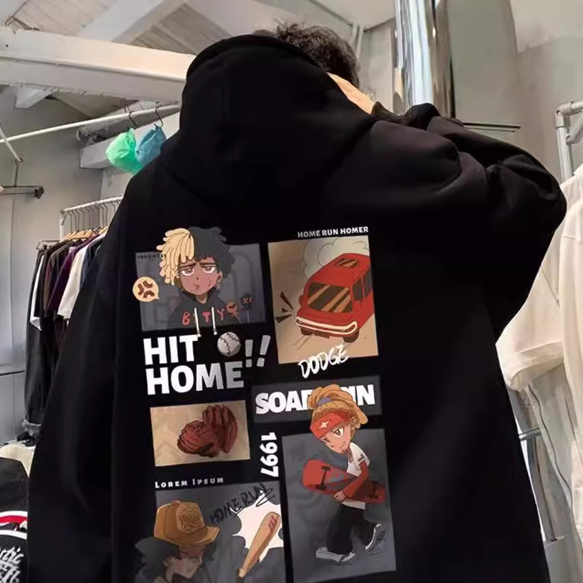 Hoodie For Men New Spring And Autumn Loose-fitting Couple's Cartoon Heavyweight Youth Hooded Designer Hoodie Top Jacket National Trend