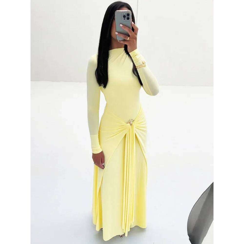 Mozision Elegant Sleeve Ruched Sexy Maxi Dress Women Gown Autumn Fashion Draped Bodycon Long Dresses Female Clothing C260312