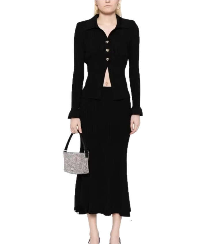 2026 Spring/Summer Designer Fashion a24 Brand Three Button Open Knitted Cardigan Slim Women's Tight Skirt Set