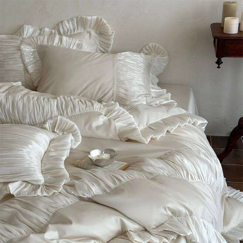 French Romance Pleated Ruffles Princess Wedding Bedding Set 600TC Egyptian Cotton Duvet Cover Flat/Fitted Sheet Pillowcases 4Pcs H260312