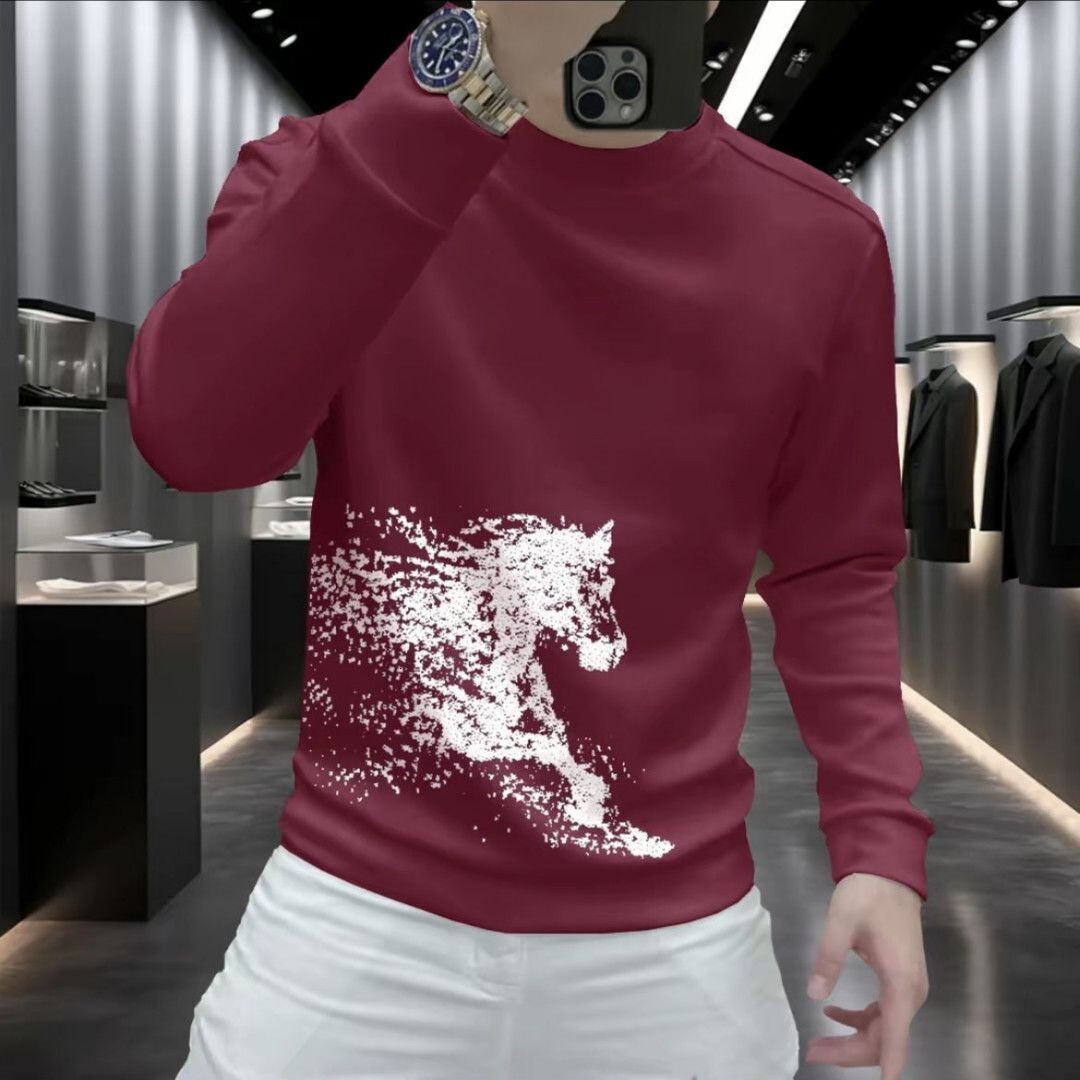 2026 Yer Of The Designer Hoodie Horse Red Swetshirt For Men Festive Red Clothing For The Zodic Yer New Verstile Csul Slim-fit Top