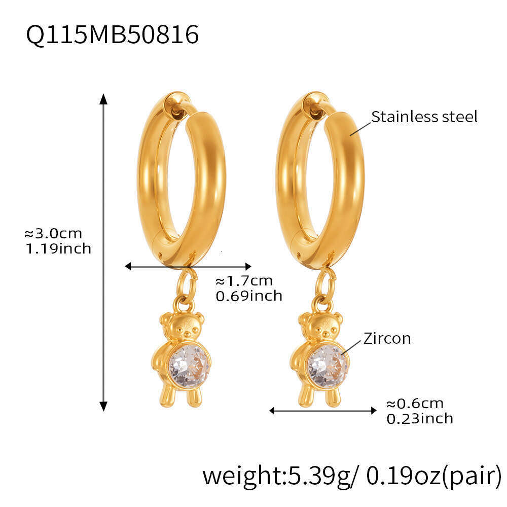 Stainless Steel Zircon Earrings For Little Girls, 18k Gold Plated Small Panda Geometric U-shaped Lava Ear Cuffs