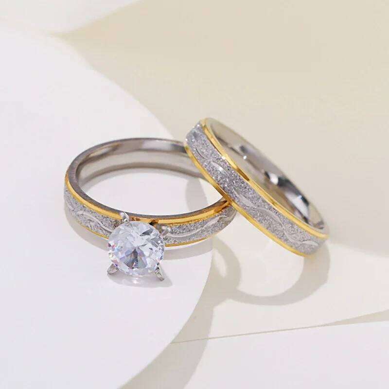 4mm Couple Lover Engagement Rings Women Men Stainless Steel Ring with Zircon Korean Style Jewelry for Wedding WC033 W260311